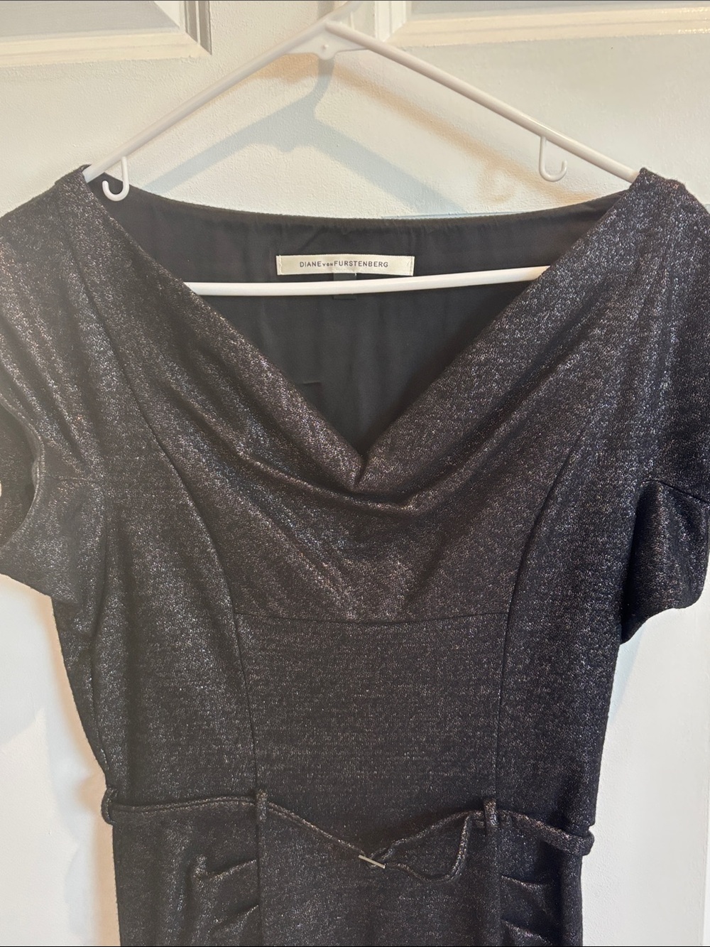 Diane von Furstenberg Metallic Black Midi Dress